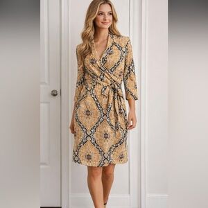 J. McLaughlin Faux Wrap Dress Medallion Geometric Print Small Catalina Cloth